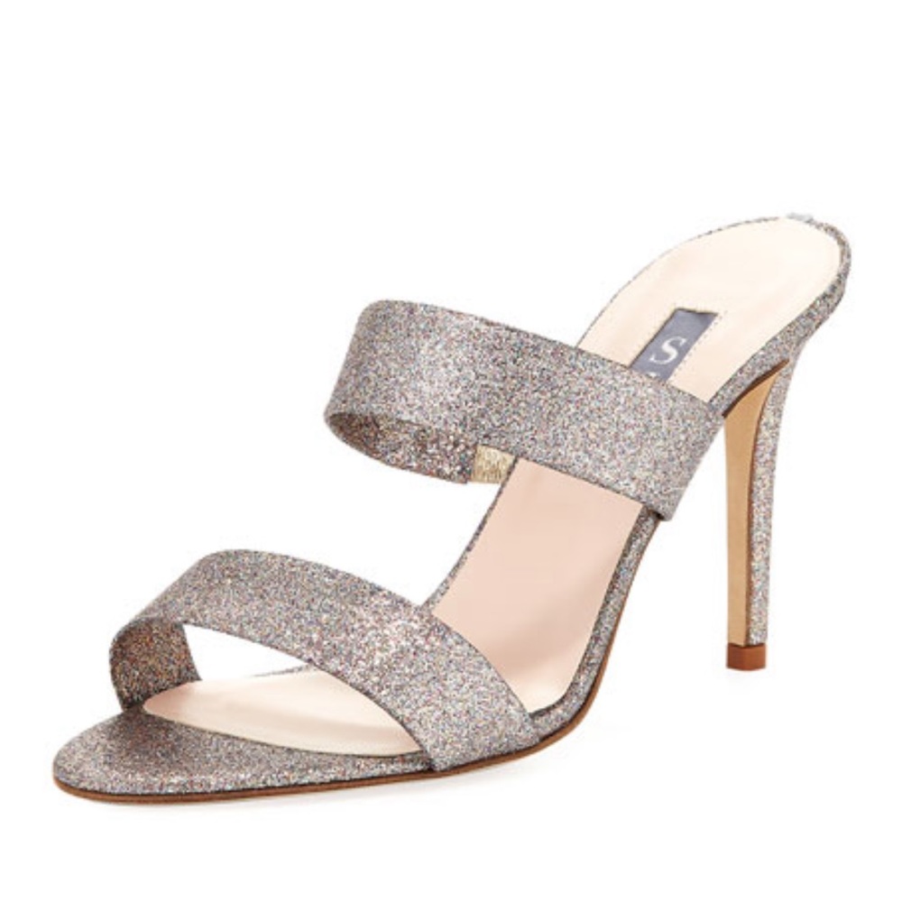 NIB SJP Sarah Jessica Parker Blossom Glitter High Heel Sandal Tinsel 8 1/2 38